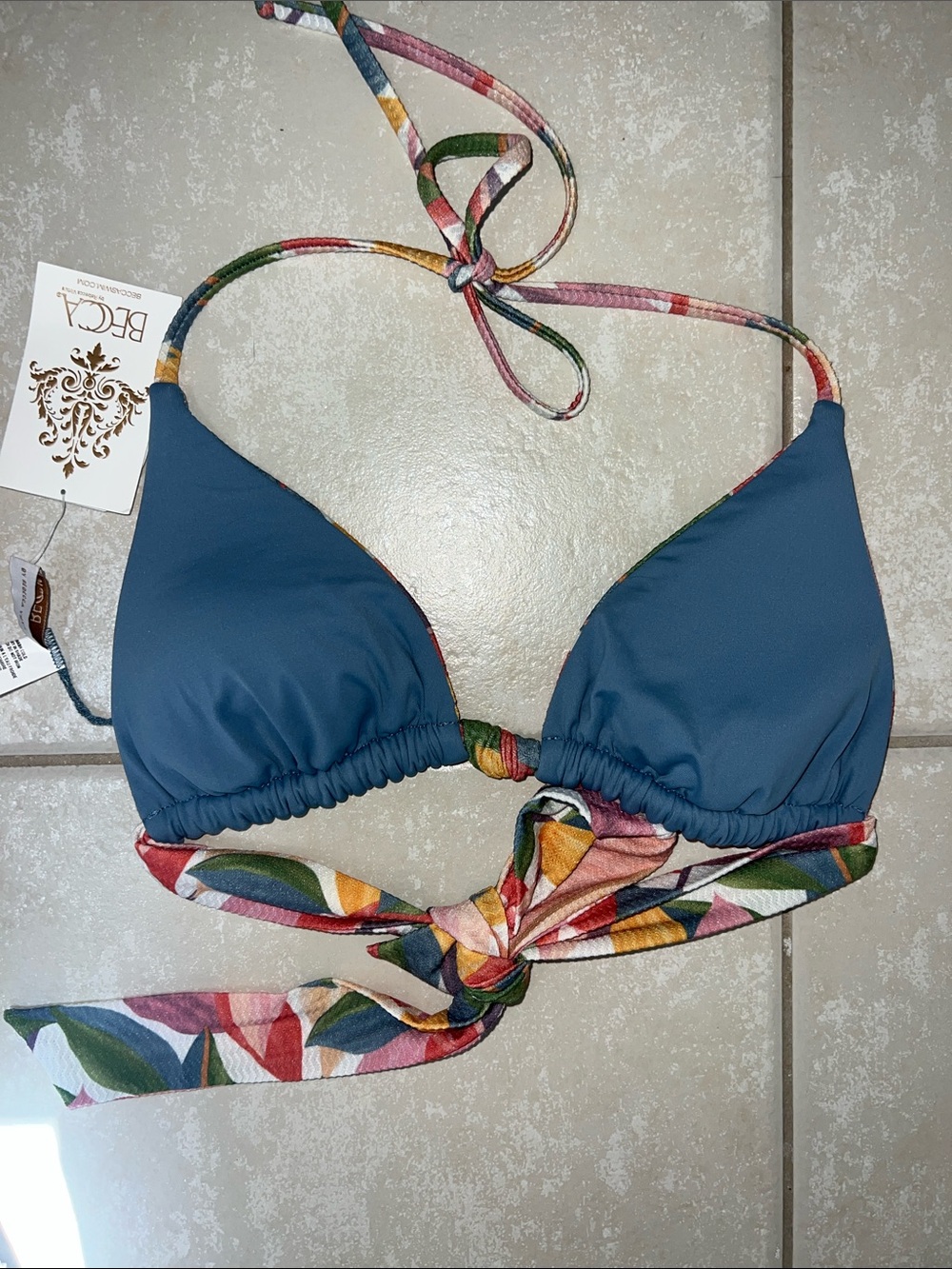 Весса Women's Printed Bora Bora Textured Swim Top, Reversible, Size Large - Picture 8 of 12